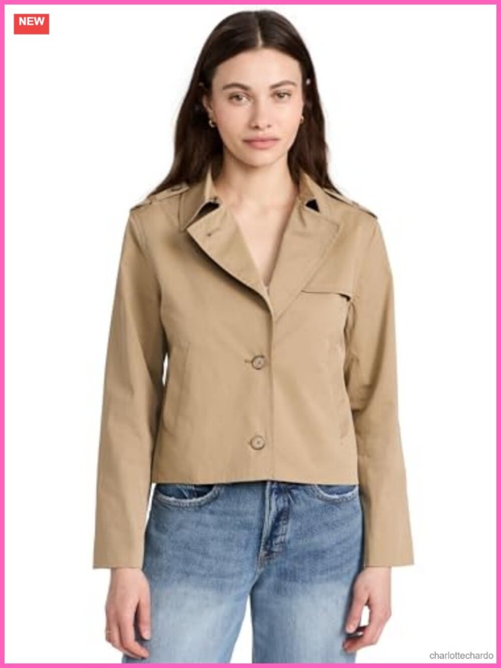 Short Trench Jacket Mid-Weight Twill Epaulettes Storm Flap Long Sleeve